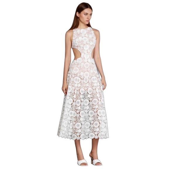 Bronx & Banco Daisy Midi Dress White Tan Size 10 NWT - Picture 2 of 16